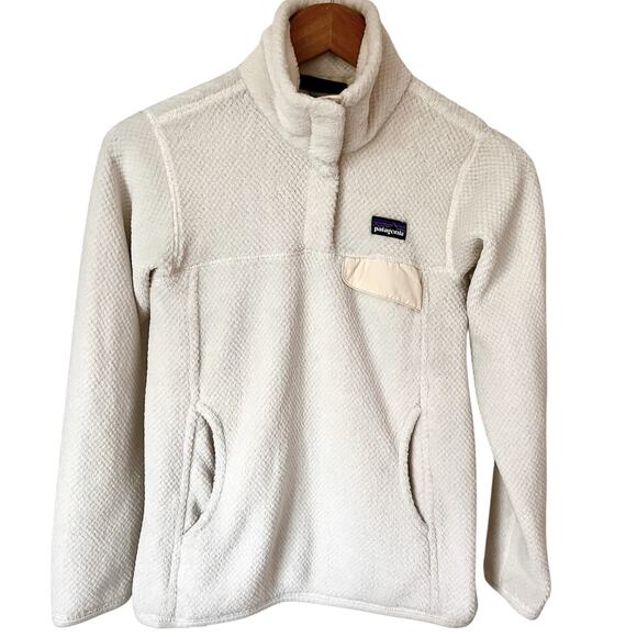 Patagonia Synchilla Snap T Pullover Cream Fleece Textured Women’s XS Ivory Trim - Picture 1 of 6